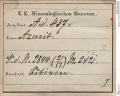 Etiketten zu Azurit (NHMW-MIN-Ad437)